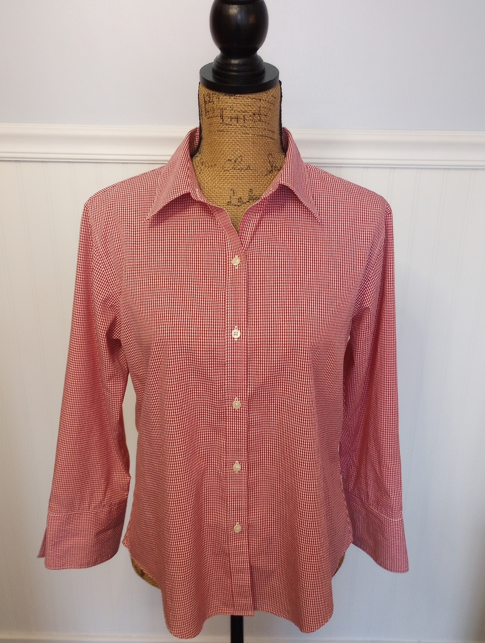 Brooks Brothers Womens Red White Gingham Button Down Cotton Shirt Blouse Size 12
